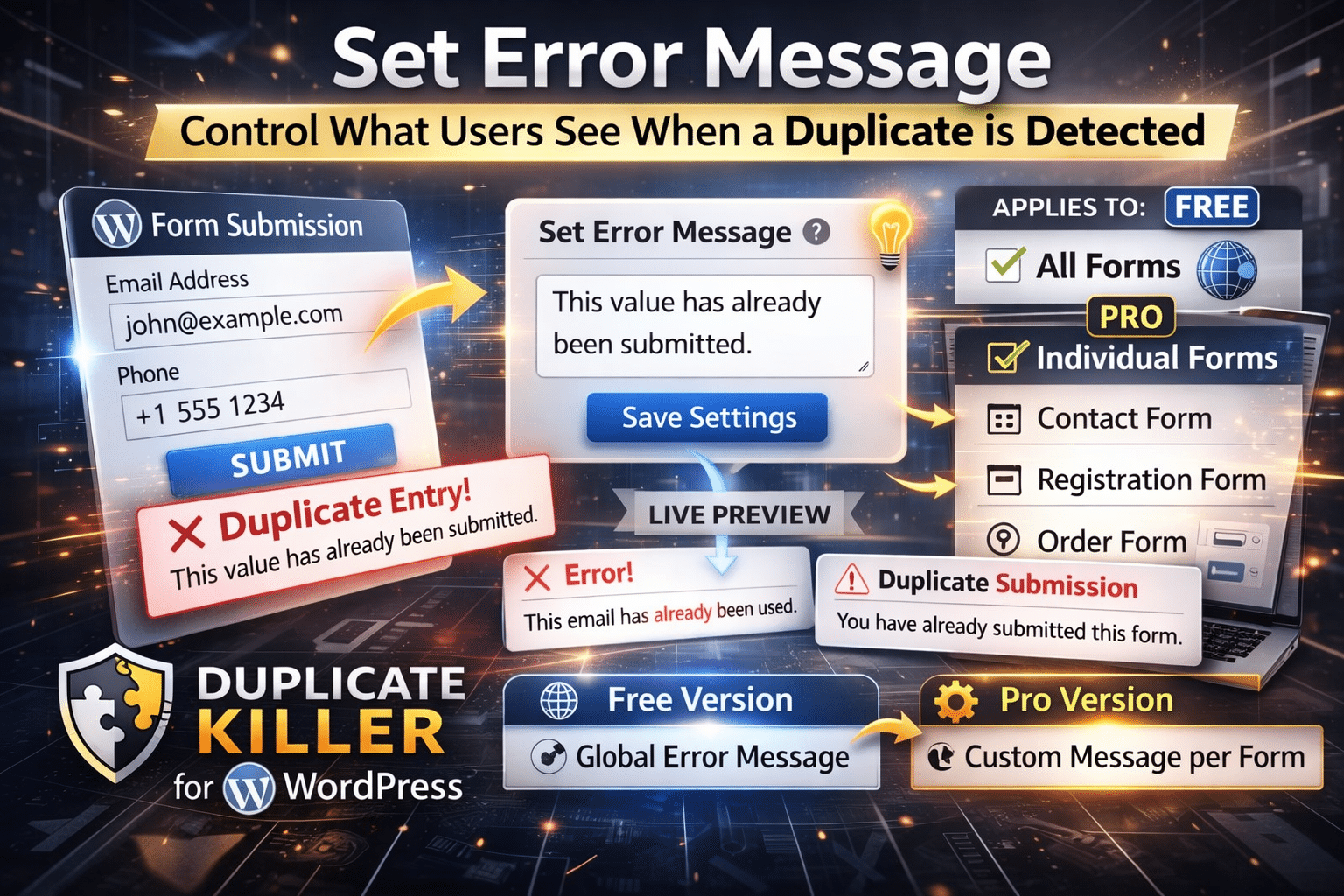 What is the “Set Error Message” field in Duplicate Killer